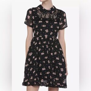 HOT TOPIC BLACK LACE COLLAR ROSES & MUSIC NOTES DRESS!